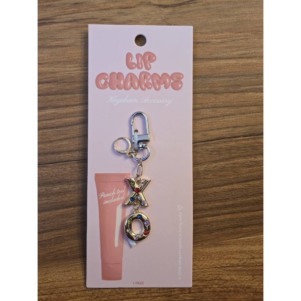 Lip Charm Keychain Gold XO Rhinestone + Lip Gloss Punch Tool Studio Artifact S31